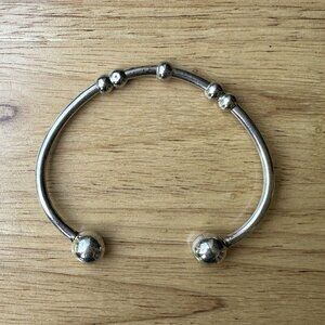 VTG Key Chain Cuff Bracelet Size 6.5 Round Ball‎ Beads Mexico 925 Sterling 17.9g